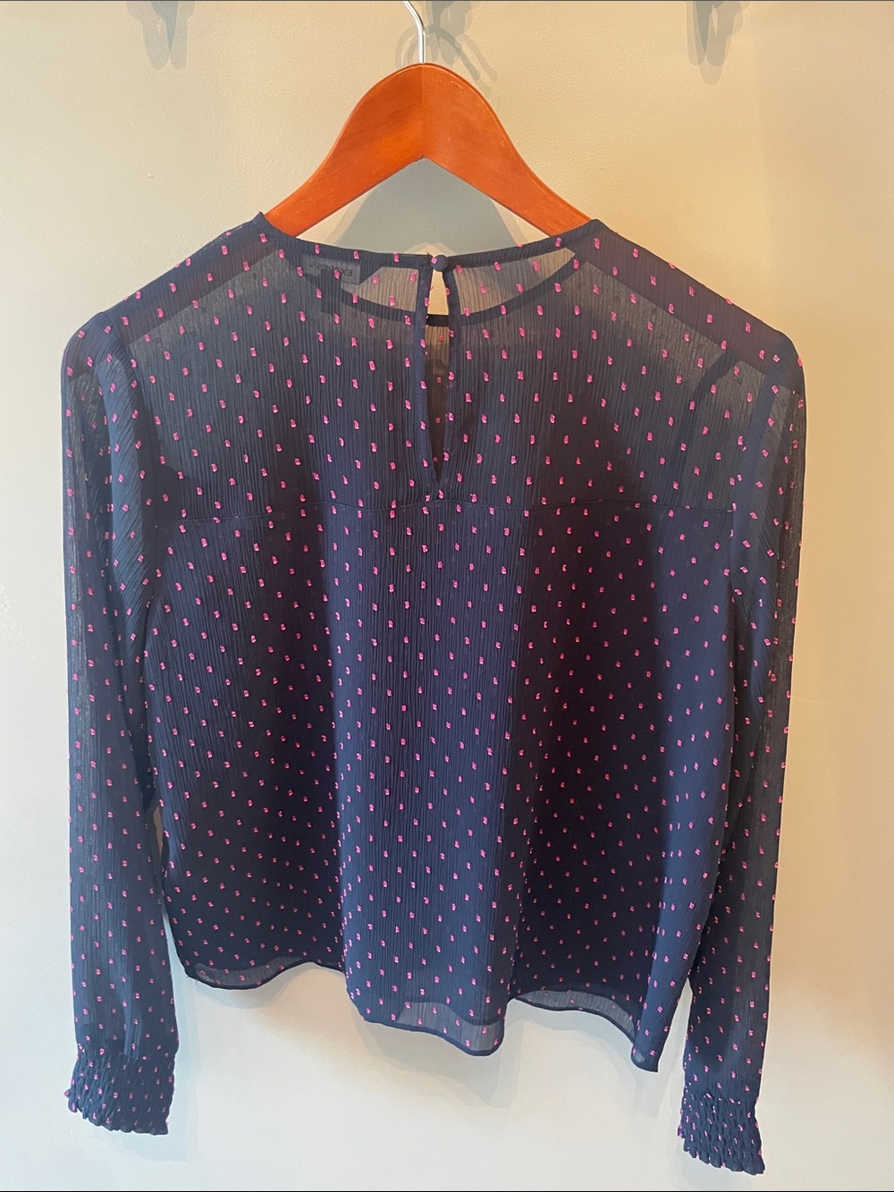 Express Navy Blouse with Pink Dots Size Small - Picture 5 of 10